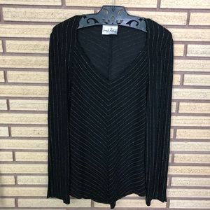 Black and Metallic Gold Chevron Stripe Top - Joseph Ribkoff - Size S - Bust 32